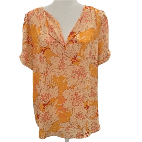 DR2 Vibrant Orange and Cream Floral Blouse - Picture 2 of 8